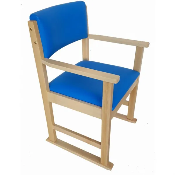 Blue Fabric Solid Beech Contract Dining Chair with Skids