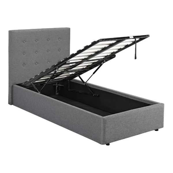 Grey Linen 3ft Single Ottoman Bed with Lift Up Storage