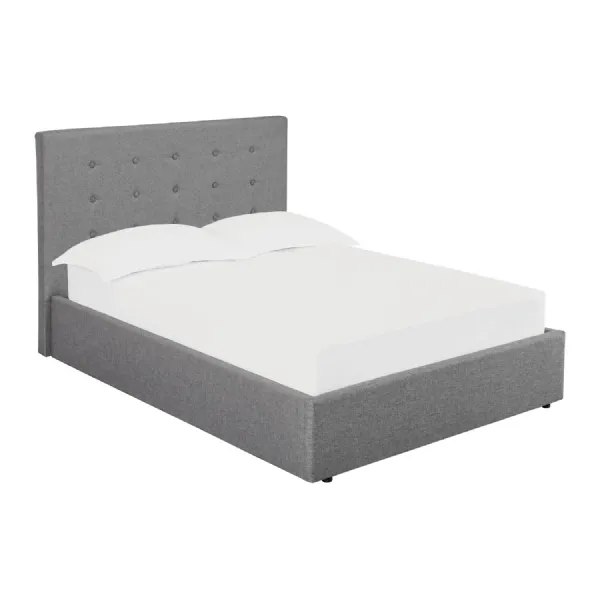 Grey Linen Fabric Upholstered 5ft 150cm King Size Ottoman Bed Buttoned