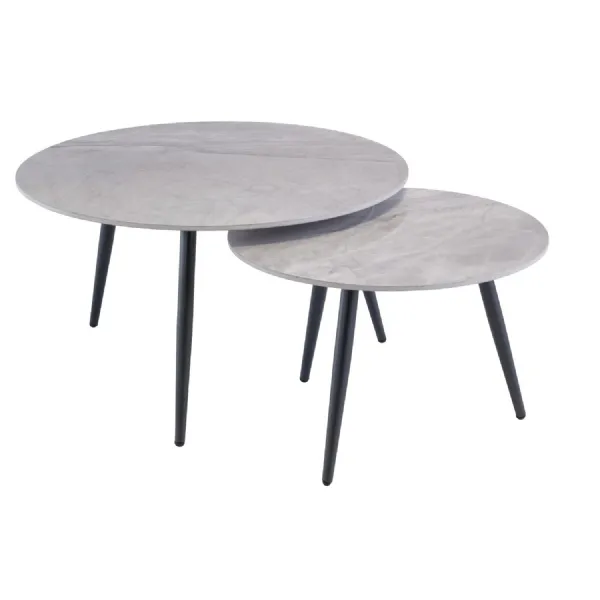 Grey Stone Marble Effect Round Nest of 2 Coffee Tables