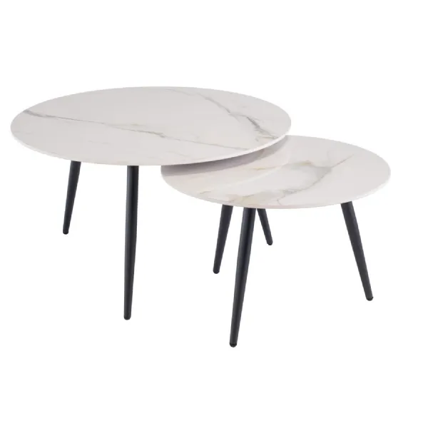 Gold Stone Marble Effect Round Nest of 2 Coffee Tables