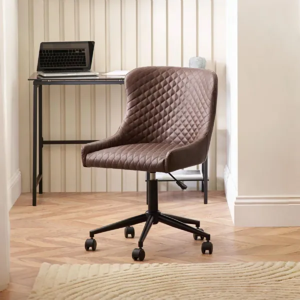 Luxe Office Chair In Brown Faux Leather