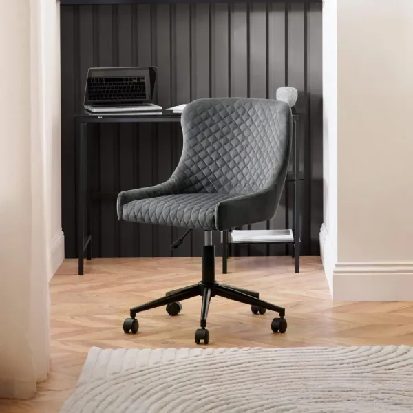 Luxe Office Chair In Grey Velvet