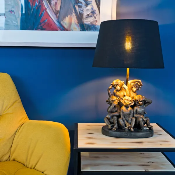 Gold Monkey Troop Based Table Lamp Black Shade