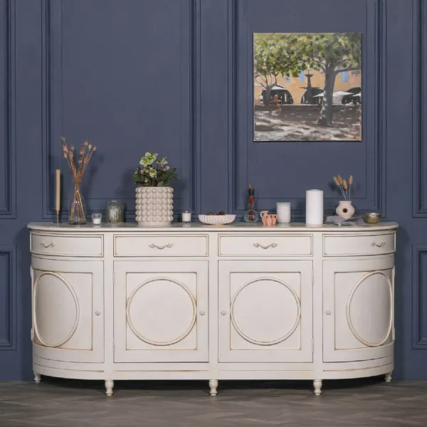 French Style Ivory Curved Extra Large 4 Door Sideboard