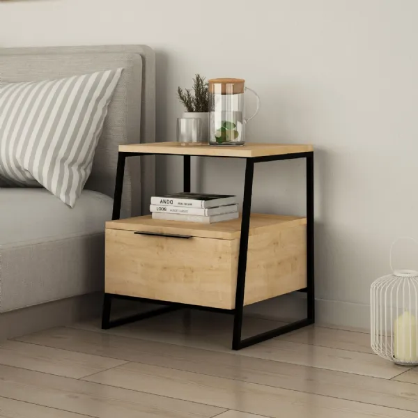 Pal Modern Bedside Table With Drawer Oak 45cm Wide