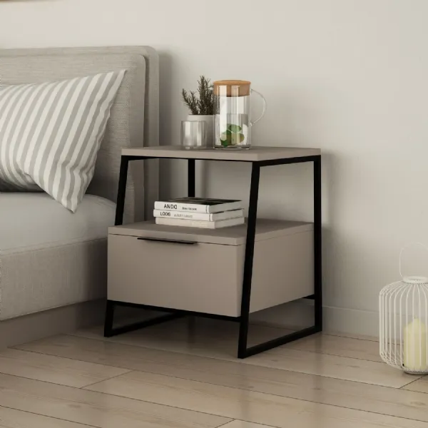 Pal Modern Bedside Table With Drawer Mocha Grey 45cm Wide