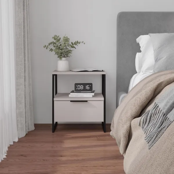 Pal Modern Bedside Table With Drawer Sandstone 45cm Wide