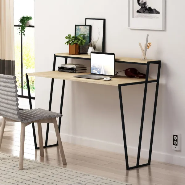 Pal Modern Study Desk Oak With Monitor Stand 124cm Wide