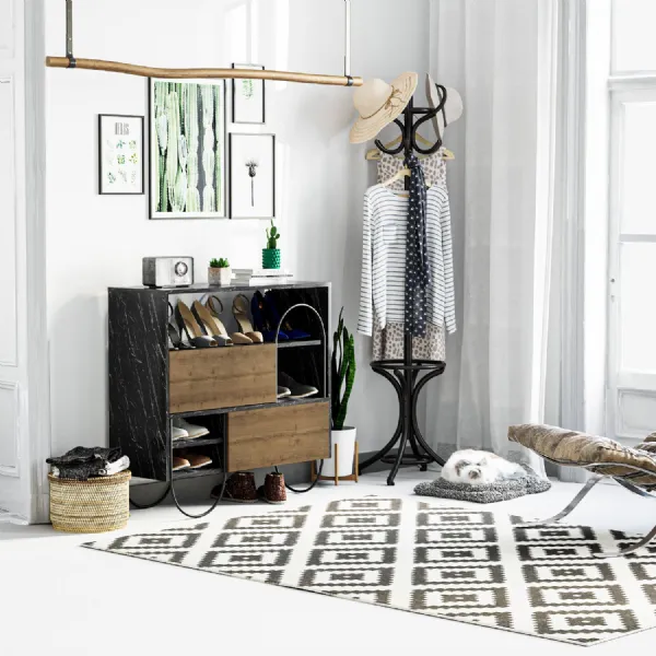 Norfolk Shoe Cabinet Black Marble Effect Dark Oak