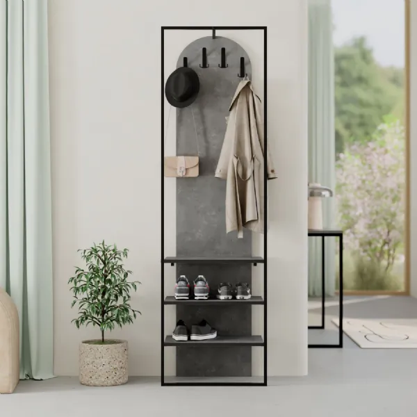 Modern Archy Hall Stand Coat Rack with Shoe Storage 180cm High Retro Grey