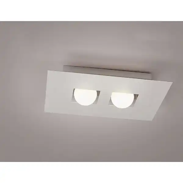 Cocoon Rectangular Flush Ceiling 2 Light G9, Silver Frosted White Glass