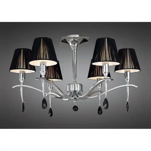 Siena Semi Flush Round 6 Light E14, Polished Chrome With Black Shades And Black Crystal