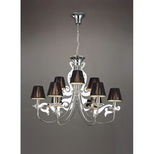 Acanto Pendant Round 9 Light E14, Polished Chrome With Black Shades