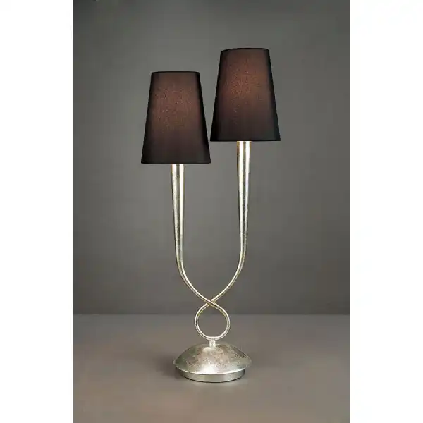 Paola Table Lamp 2 Light E14, Silver Painted With Black Shades