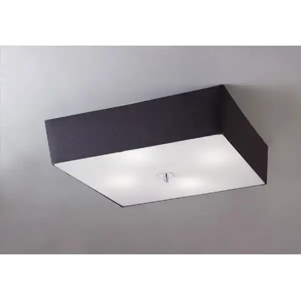 Akira Square Flush Ceiling 4 Light E27, Polished Chrome Frosted Glass With Black Shade
