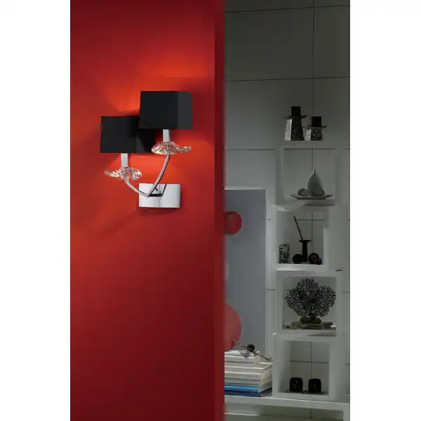Akira Wall Lamp Switched 2 Light E14, Polished Chrome With Black Shades