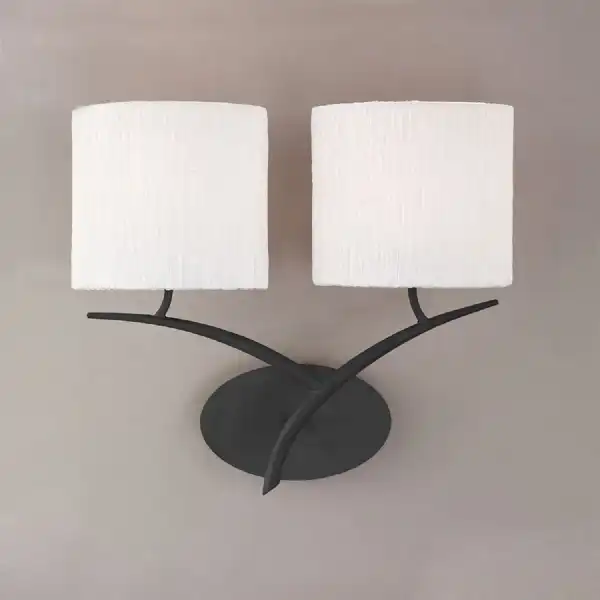 Eve Wall Lamp Switched 2 Light E27, Anthracite With White Oval Shades