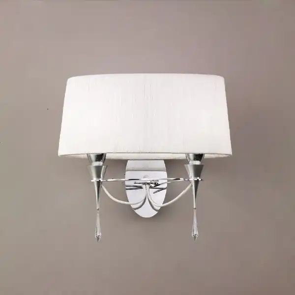 Lucca Wall Lamp Switched 2 Light E27, Polished Chrome With White Shade And Clear Crystal