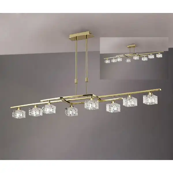 Zen Rectangular Telescopic Convertible To Semi Flush 8 Light G9, Polished Brass
