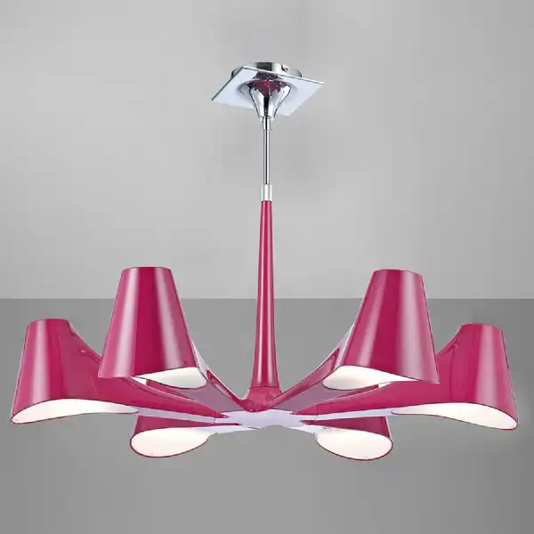 Ora Telescopic Convertible To Semi Flush 6 Light E27, Gloss Purple White Acrylic Polished Chrome, CFL Lamps INCLUDED