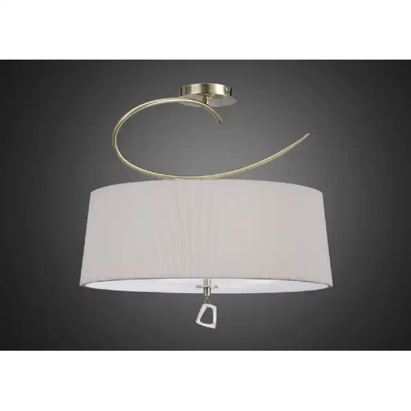 Mara Semi Flush 4 Light E27 Round, Antique Brass With Ivory White Shade