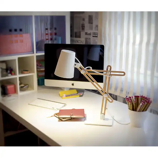 Looker Table Lamp 1 Light E27, Matt White Beech
