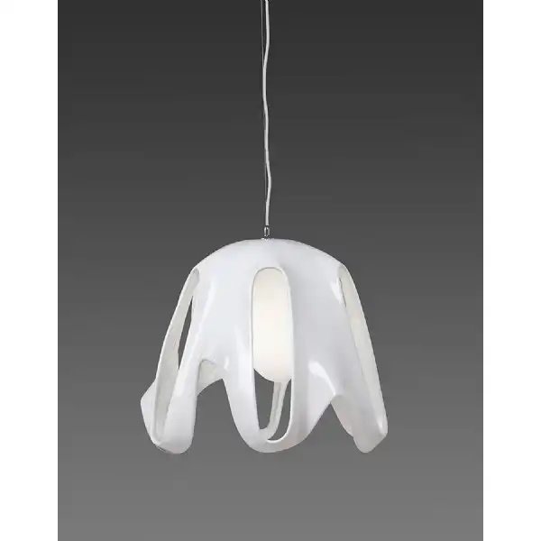 Phantom Pendant 1 Light E27, Gloss White Frosted White Glass Polished Chrome