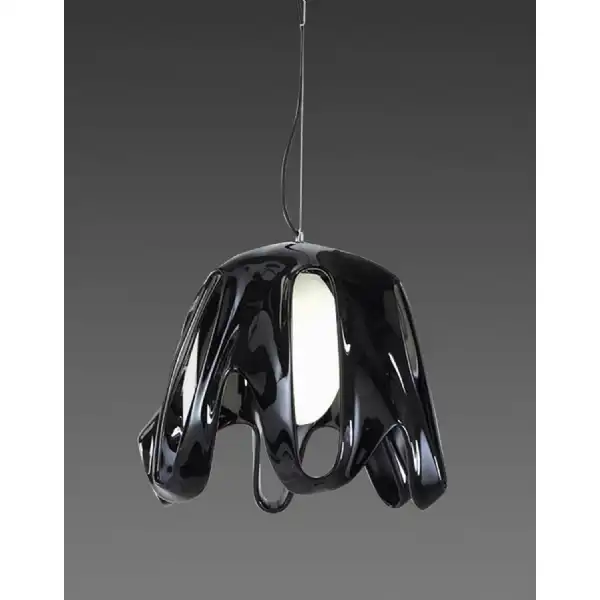 Phantom Pendant 1 Light E27, Gloss Black Frosted White Glass Polished Chrome