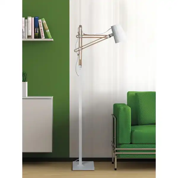 Looker Floor Lamp 1 Light E27 , Matt White Beech