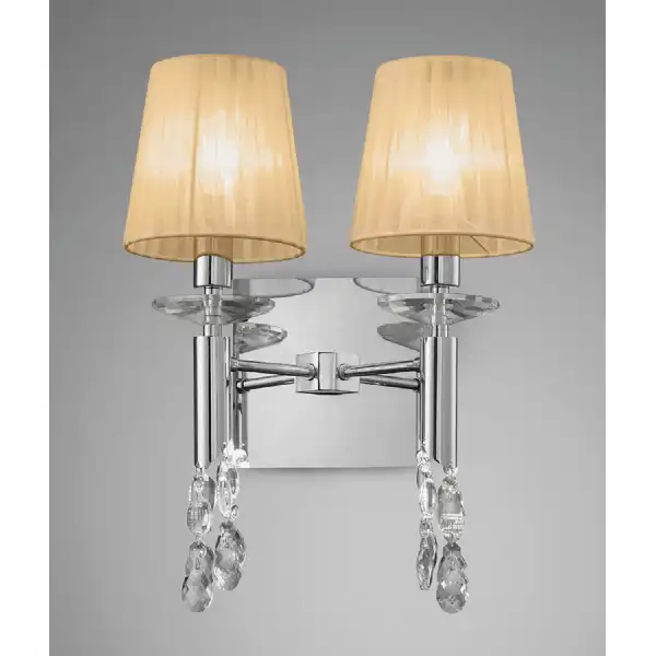 Tiffany Wall Lamp Switched 2+2 Light E14+G9, Polished Chrome With Soft Bronze Shades And Clear Crystal