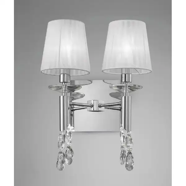 Tiffany Wall Lamp 2+2 Light E14 With White Shades Polished Chrome Crystal