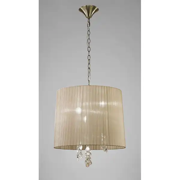 Tiffany Pendant 3+3 Light E14+G9, Antique Brass With Soft Bronze Shade And Clear Crystal