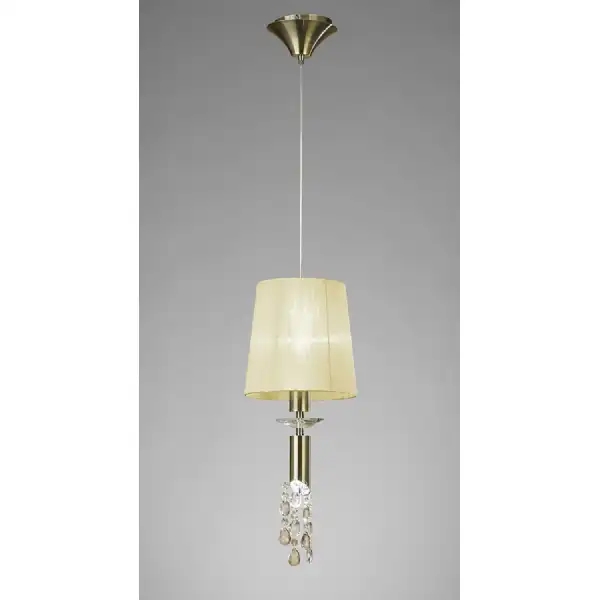 Tiffany Pendant 1+1 Light E27+G9, Antique Brass With Cream Shade And Clear Crystal