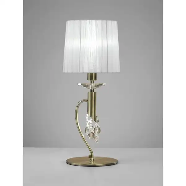 Tiffany Table Lamp 1+1 Light E14+G9, Antique Brass With White Shade And Clear Crystal