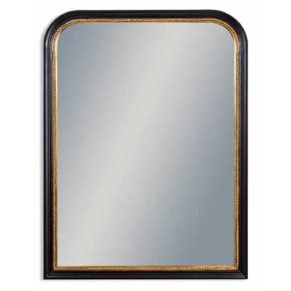 Vintage French Style Black and Gold Beaded Portrait Arched Wall Mirror 110 x 80cm