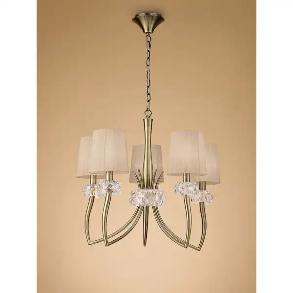 Loewe Pendant 5 Light E14, Antique Brass With Soft Bronze Shades