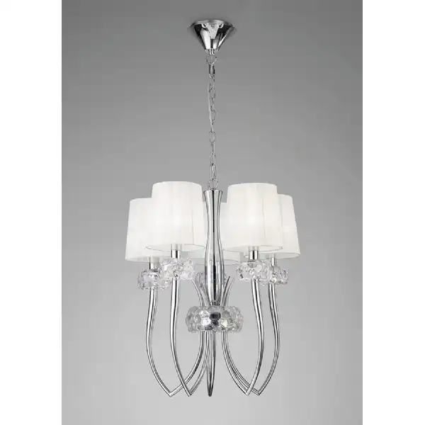 Loewe Slim Pendant 5 Light E14, Polished Chrome With White Shades