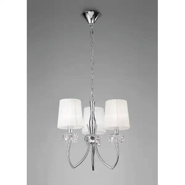 Loewe Pendant 3 Light E14, Polished Chrome With White Shades