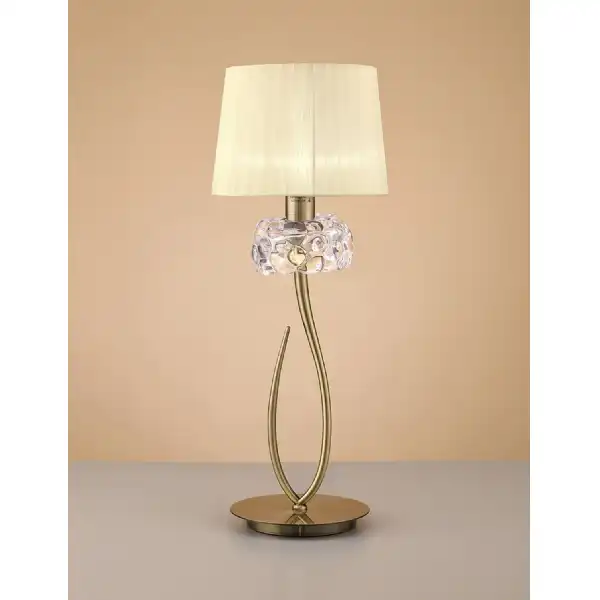 Loewe Table Lamp 1 Light E27 Large, Antique Brass With Cream Shade