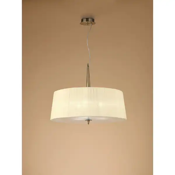Loewe Single Pendant 3 Light E27, Antique Brass With Cream Shade