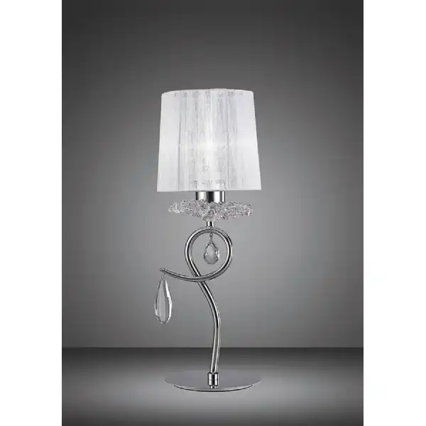 Louise Table Lamp 1 Light E27 With White Shade Polished Chrome Clear Crystal
