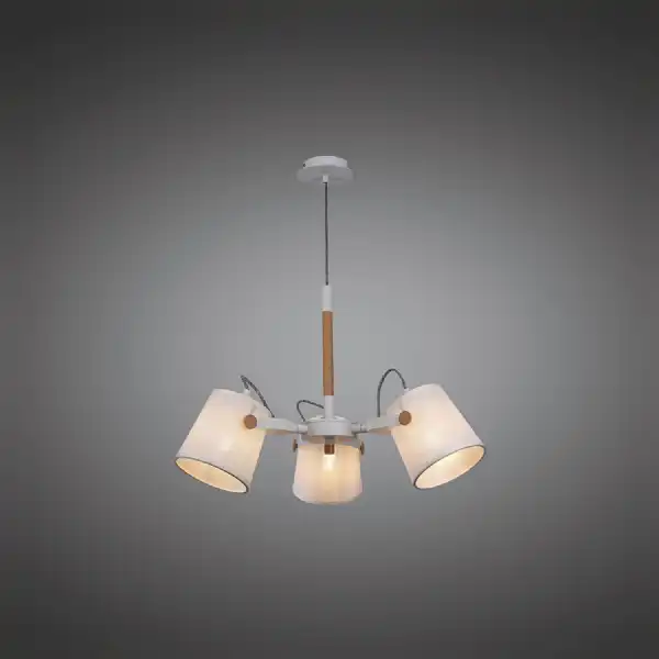 Nordica II Position Pendant 3 Light 3x23W E27, White Beech With White Shades