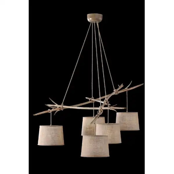 Sabina Pendant 5 x E27 (Max 40W), Imitation Wood, Linen Shade