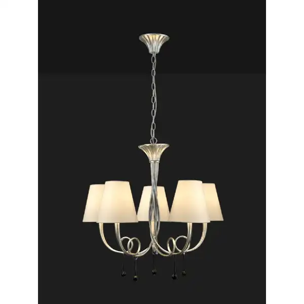 Paola Pendant 70cm Round, 5 x E14 (Max 40W), Silver Painting, Cream Shades