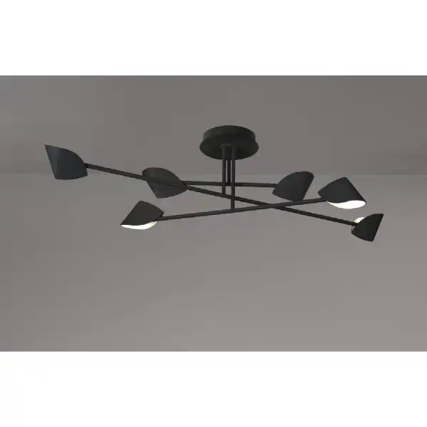 Capuccina Large 6 Light Semi Flush, 45W LED, 3000K, 3100lm, Black, 3yrs Warranty