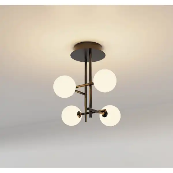 Cellar Semi Flush 4 Light, Replaceable 5W LEDs, 3000K, Black