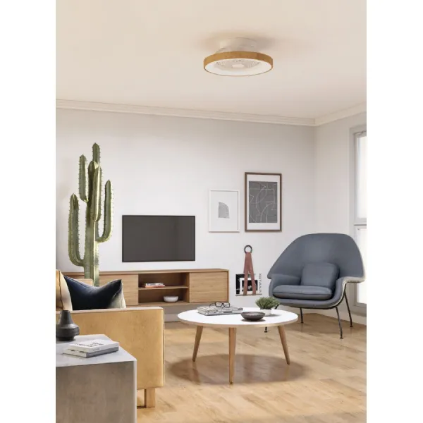 Wood Effect White Mini Dual Function Ceiling Light and Fan