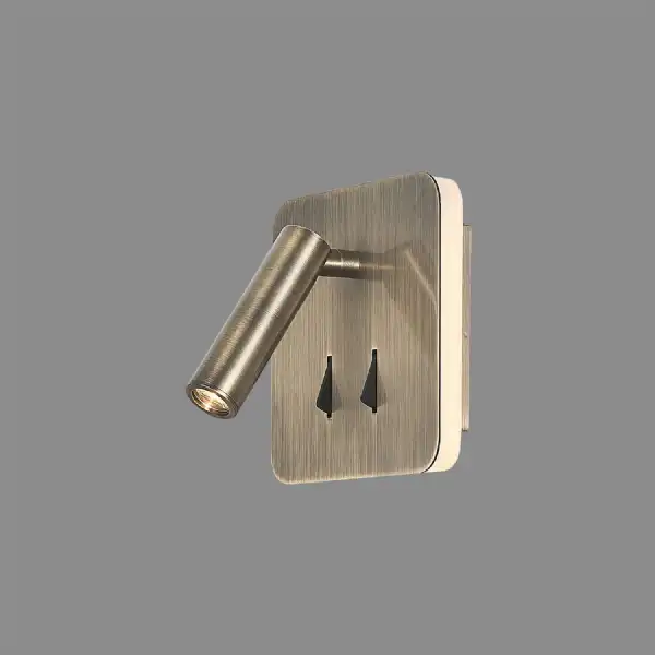 Cayman Square Wall Plus Reading Light, 6W Plus 3W LED, 3000K, 620lm Total, Individually Switched, Antique Brass, 3yrs Warranty