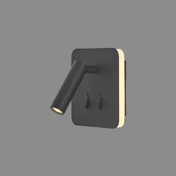 Cayman Square Wall Plus Reading Light, 6W Plus 3W LED, 3000K, 620lm Total, Individually Switched, Sand Black, 3yrs Warranty